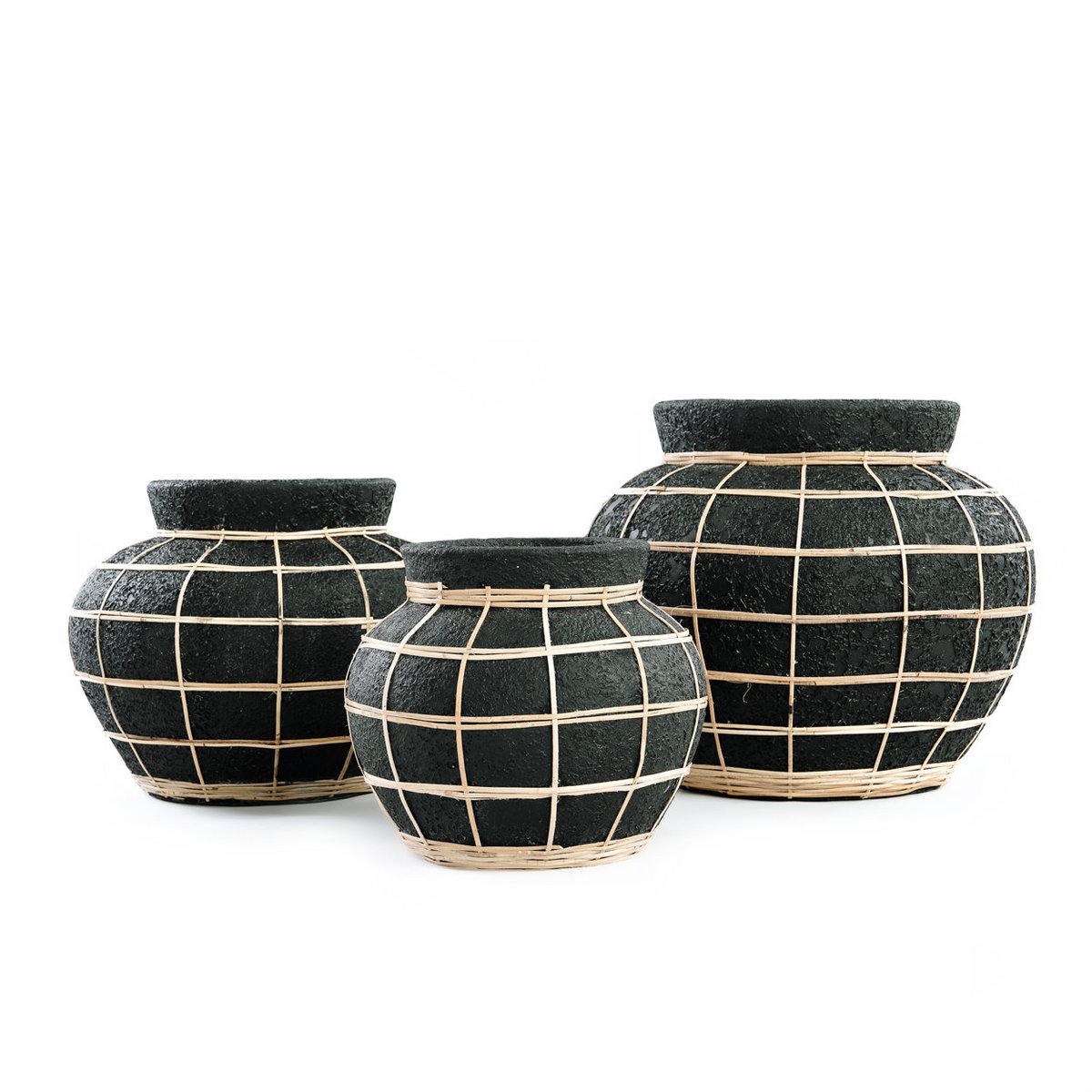 Luxury Handmade Artisan Belly Vase in Timeless Black Natural