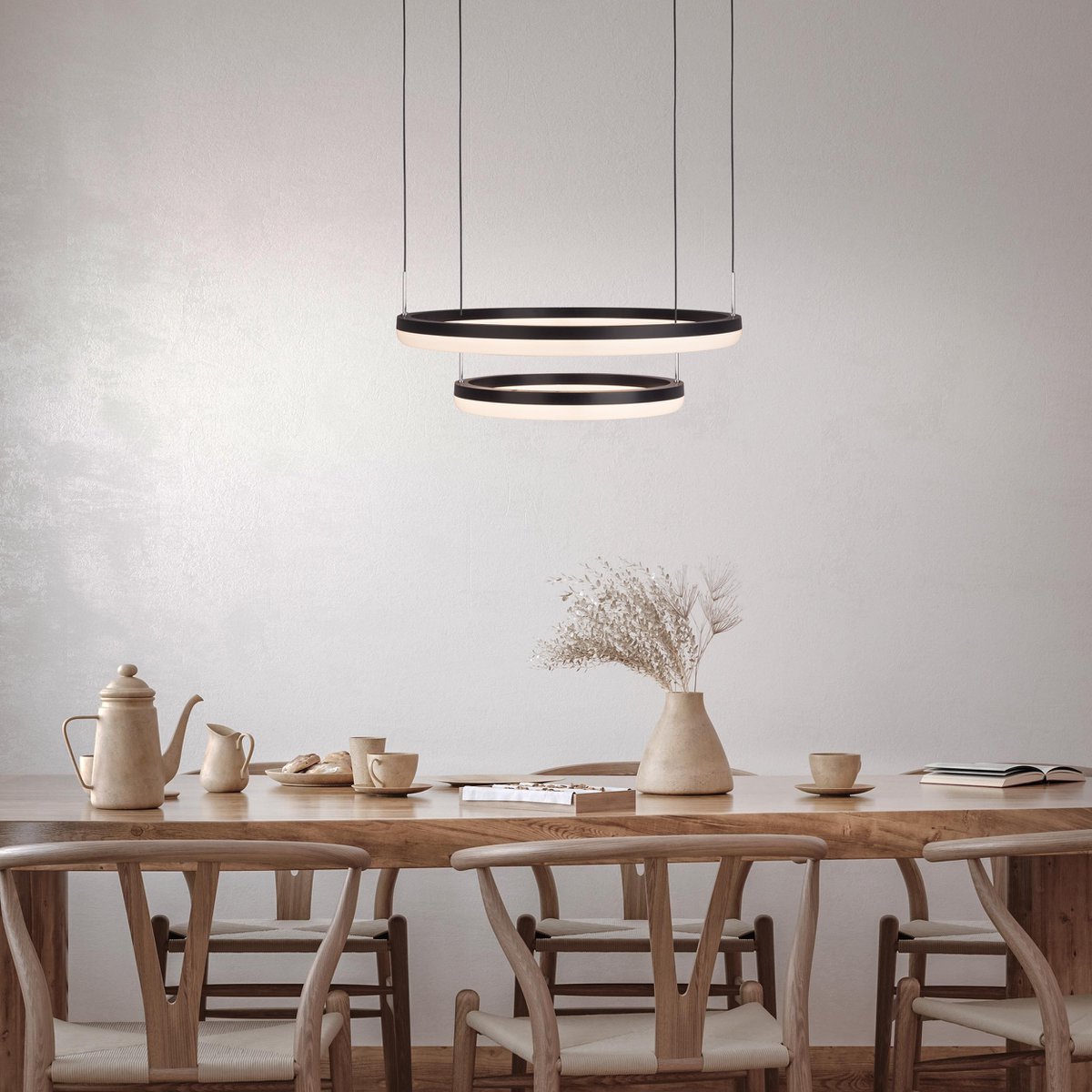 Handcrafted Luxury LED Pendant Light in Black and Sand Design
