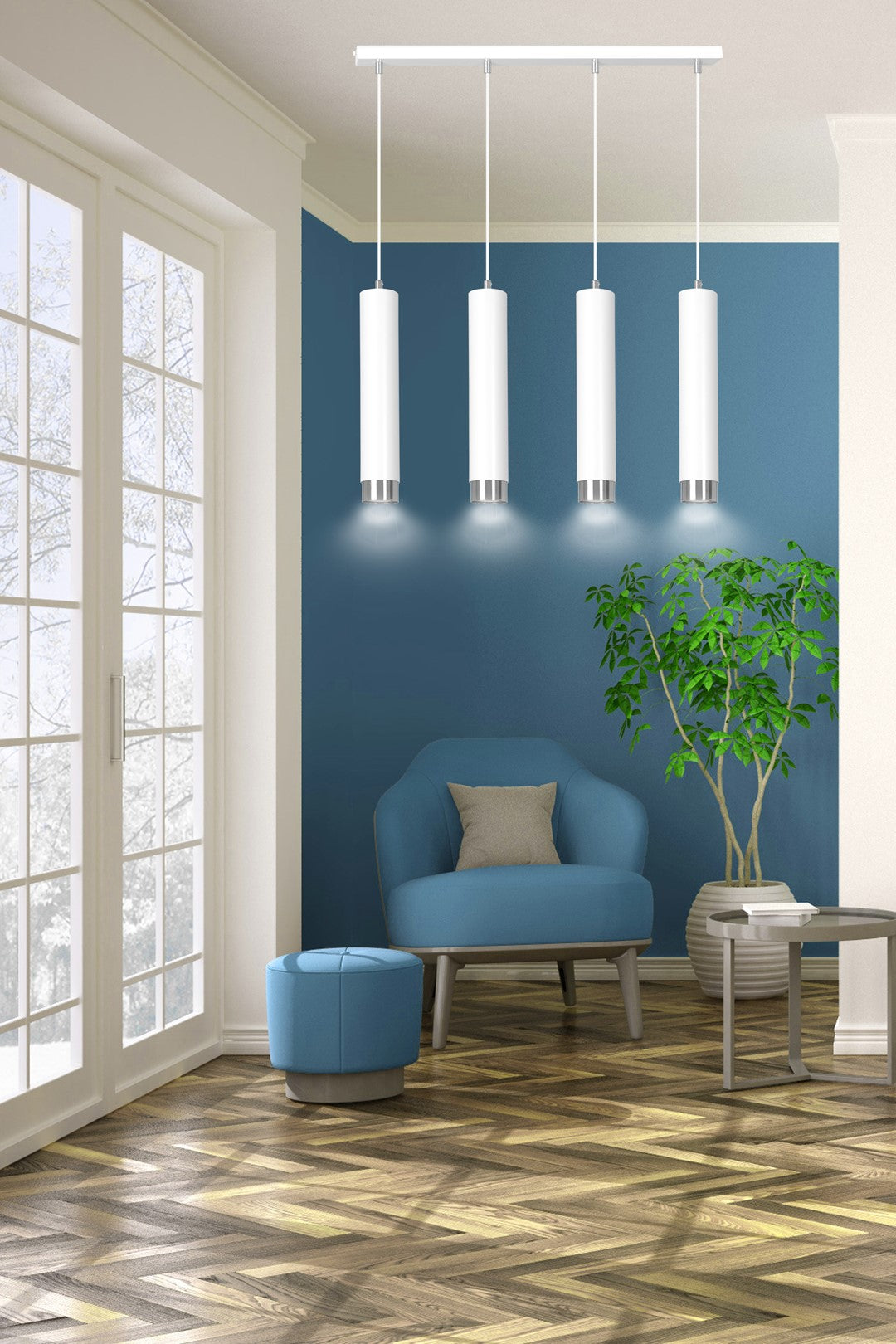 LYONN 4 White Chrome Pendant Lamp