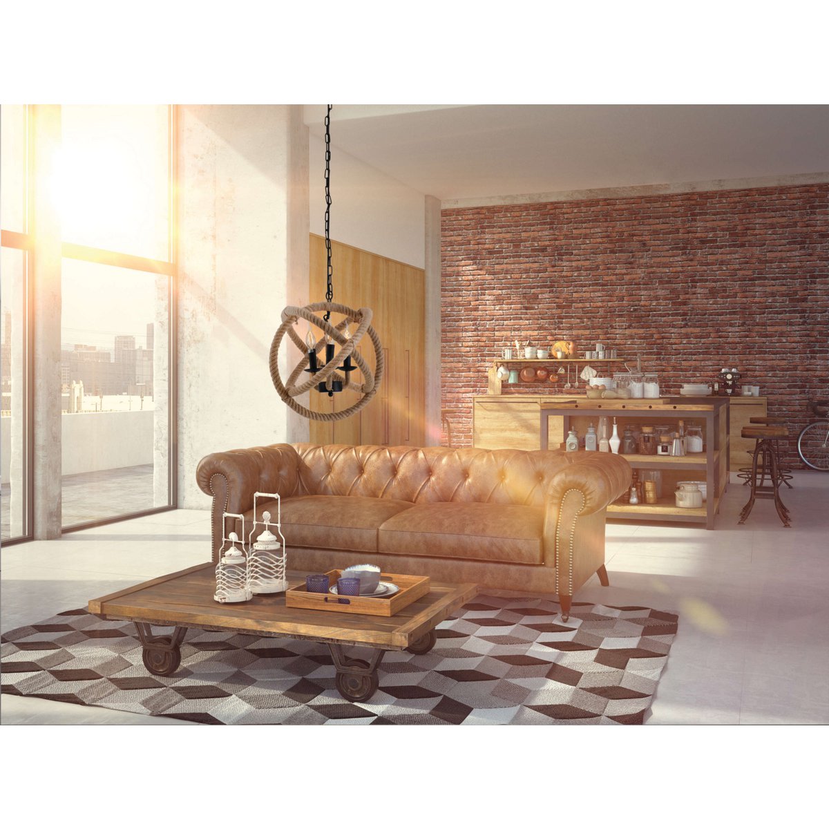 Handcrafted Luxury Pendant Lamp in Black Metal with Hemp Rope