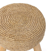 Teak & raffia woven stool