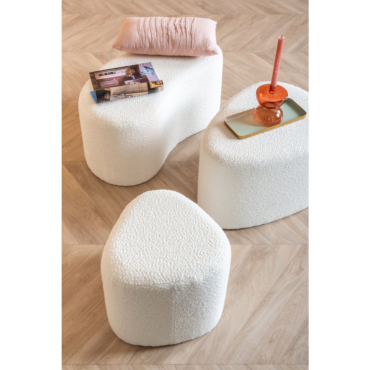 Ada white bouclé pouf