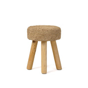 Teak & raffia woven stool
