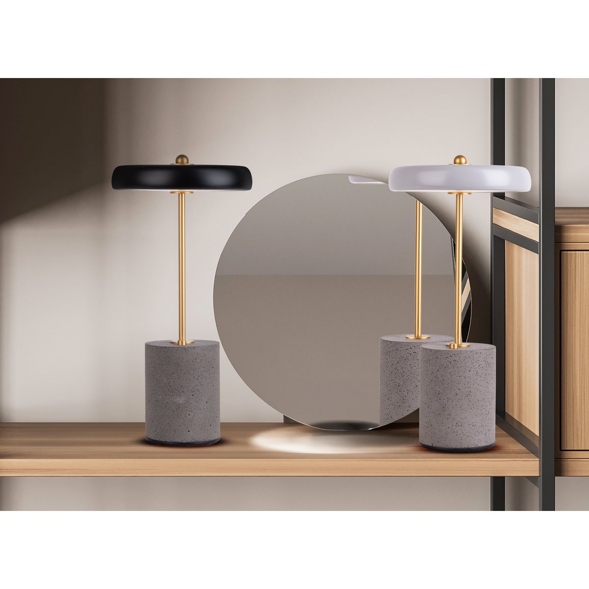 Timeless Black Metal and Concrete LED Table Lamp, Artisan Crafted