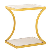 Handcrafted Luxury White Side Table with Gold Metal Design